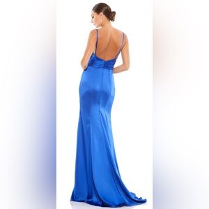 NWT MAC DUGGAL ELECTRIC BLUE SATIN GOWN SIZE 12 $338 PERFECT FOR PROM